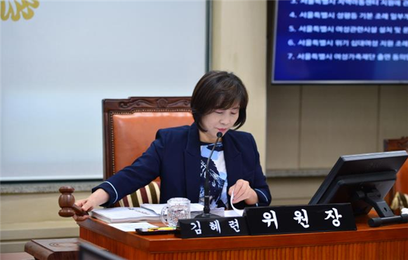 보건복지정례회를 진행하는 김혜련 위원장