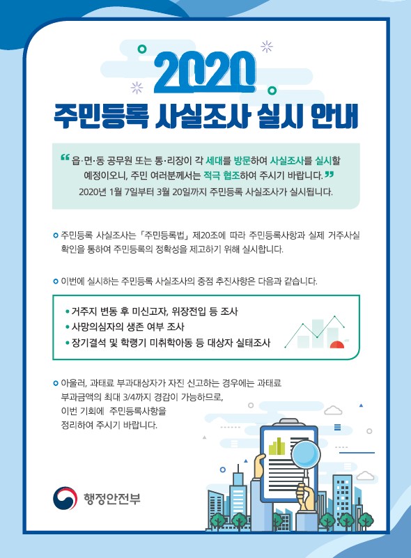 고양시, ‘2020 상반기 주민등록 사실조사’ 실시