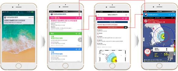 지진 발생 시 ‘기상청 날씨알리미’ 푸시 알림 예시