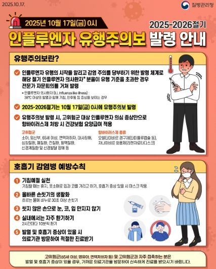 2025-2026절기 인플루엔자 유행주의보 발령 안내문.