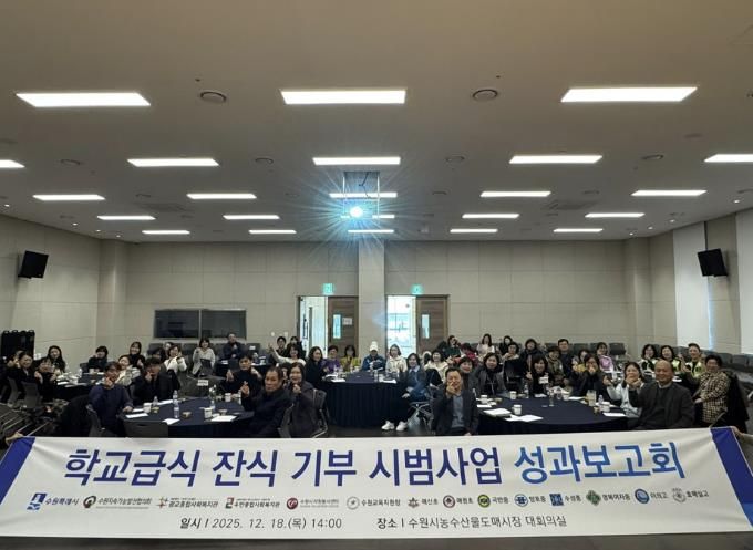 2025년 학교급식 잔식 기부 시범사업 성과보고회 참석자들이 함께하고 있다.