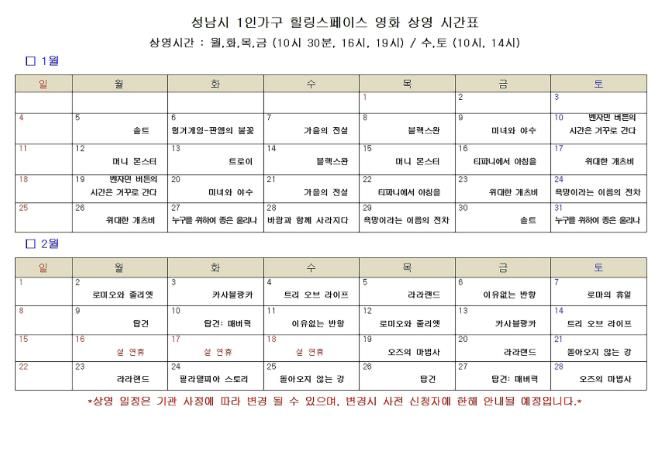 성남시, 1인 가구 위한 ‘추억의 할리우드 영화’ 120회 무료 상영