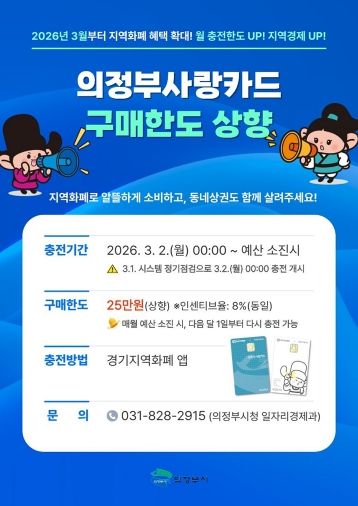 의정부시, 3월부터 의정부사랑카드 월 구매 한도 상향