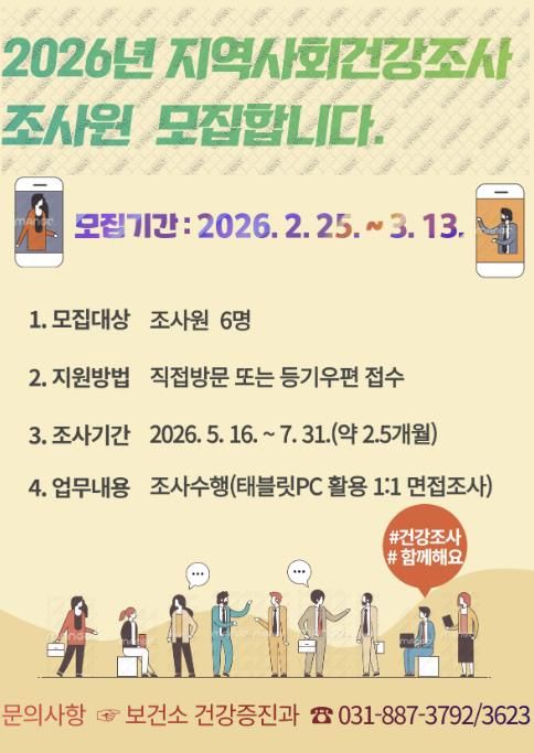 2026년 '여주시 지역사회건강조사 조사원' 모집 공고